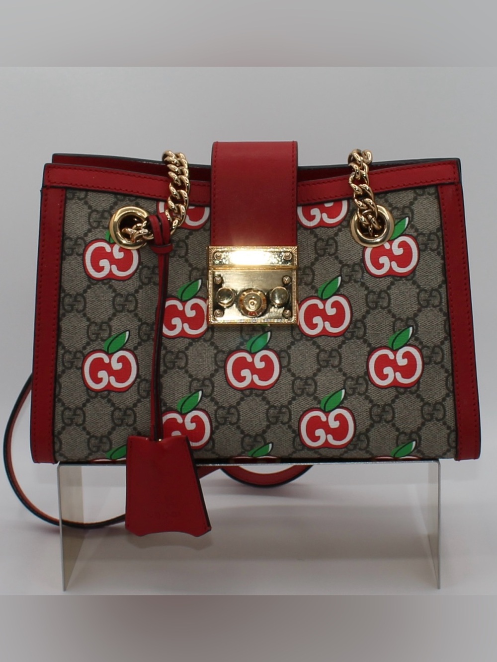 Gucci GG Supreme Apple Les Pommes Small Padlock Shoulder Bag Red